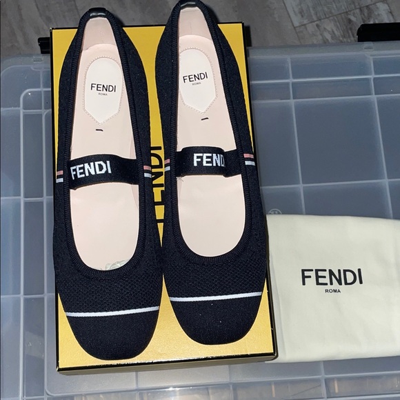 Fendi Signature Logo Ballet Ballerina Loafers Black White Slip-on Size 41 11 - Picture 1 of 12